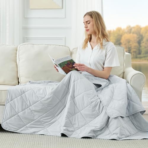 Cozy Bliss Cooling Throw Blanket for Hot Sleepers 50"x70", Q-Max 0.45 Cooling Comfort, Cold Blankets for Night Sweats Sleeping, Ultra-Cool Lightweight Breathable Blanket for Couch Bed, Mist Grey