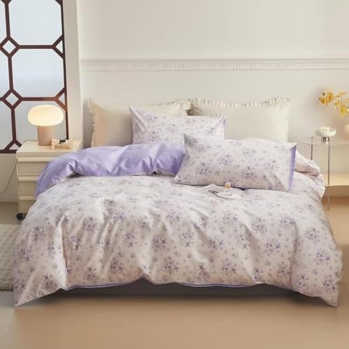 LifeTB Vintage Floral Comforter Set Queen Purple Flower Bedding Comforter for Queen Bed Boho Garden Floral Botanical Comforter with 2 Pillowcases Farmhouse Bedding Girls Floral Comfy Comforter Set