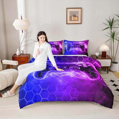 Feelyou Kids Boys Honeycomb Gamer Comforter Set Queen Size