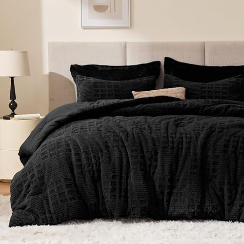EXQ Home Waffle Comforter Set Twin Size, 2 Pieces Bed Set,Black