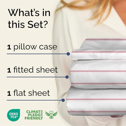 Twin 3 Piece Striped Sheet Set - Soft, Breathable & Cooling - Red Stripe