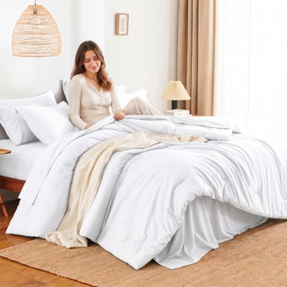 HIMEET Full Comforter Set, 7-Piece Point-Quilted Bed in a Bag, White