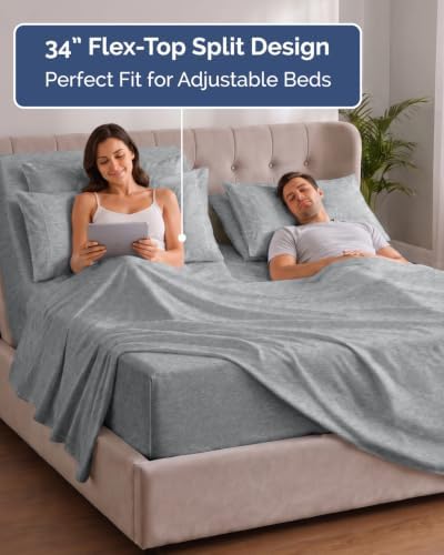 Extra Deep Flex Top Split Head King Sheet Set - 6pc Sheets - Heathered Grey