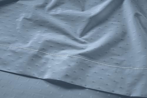 LANE LINEN King Size Sheets Deep Pocket Set Sateen - French Blue Swiss Dot