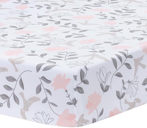 Lambs & Ivy Petals Gray/Pink Sateen Cotton Floral 3-Piece Baby Crib Bedding Set