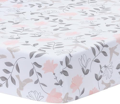 Lambs & Ivy Petals Gray/Pink Sateen Cotton Floral 3-Piece Baby Crib Bedding Set