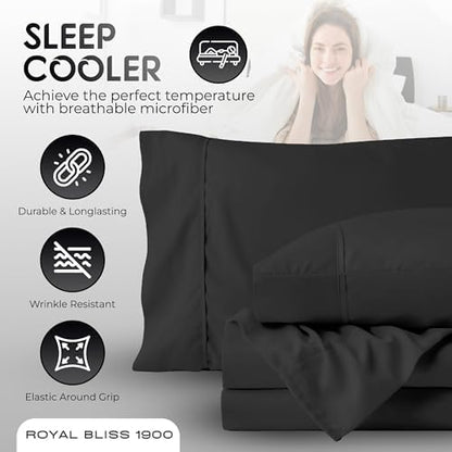 Split King Sheets Set with 2 Twin XL Fitted Sheet - 5 Piece Bedding - Wrinkle Free, Fade Resistant, Double Brushed Microfiber - Deep Pockets/Easy Fit (Black)