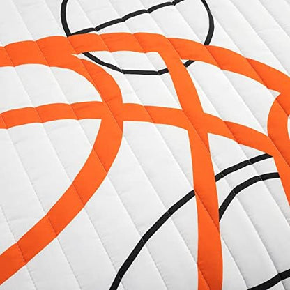 Lush Decor Basketball Game Reversible Quilt Twin Size 4 Piece Set, White & Navy - Kids Bedding Set - Twin Size Quilt - Sports Décor