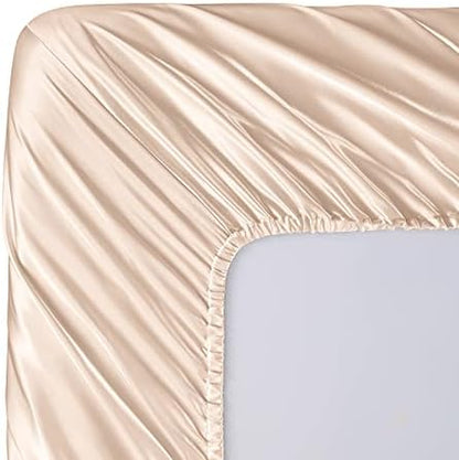 SiinvdaBZX 4Pcs Satin Sheet Set King Size 15-Inch Deep Pocket, Blush