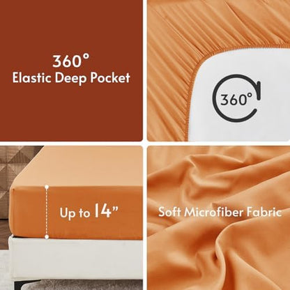 MUXHOMO 7 Pieces Oversized King Comforter Set, Reversible Bed in a Bag Oversized King Size, All Season Bedding Set with Comforter, Flat Sheet, Fitted Sheet, Pillowcases & Shams, Burnt Orange & Camel
