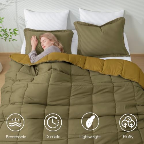 HIG 3pc Dark Olive Queen Size Bedding Comforter Set Duvet Insert Blanket