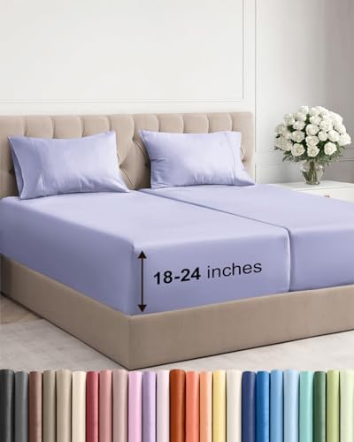 Extra Deep Split King Sheet Set - 5 Piece Soft & Cooling Sheets - Lavender