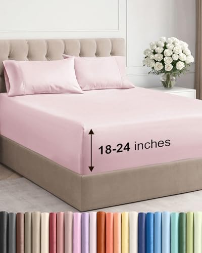 Extra Deep Cal King Sheet Set - 4 Piece Cooling Bed Sheets - Lavender Pink