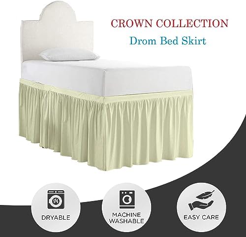 Twin XL 46" Inch Drop Long Dorm Bed Skirt, Ruffled Pattern College Dorm Room Bed Skirts, Split Corner, Easy Care, No Wrinkle Microfiber Bed Skirt