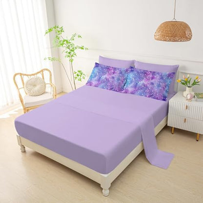 QOOMO Purple Galaxy 7 Pieces Comforter Set Twin,Constellation Bedding Set