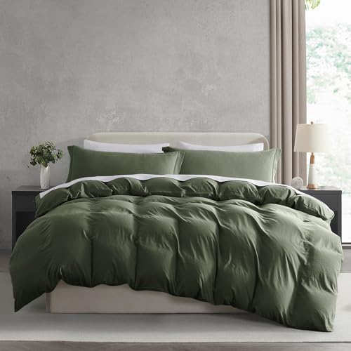 Hearth & Harbor Prewashed King Duvet Cover Set, Olive Green