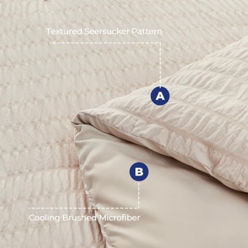 HYMOKEGE Beige Twin Comforter Set Seersucker 5 Pieces, All Season Luxury Bed in a Bag for Bedroom, Bedding Set with Comforters, Sheets, Pillowcase & Sham