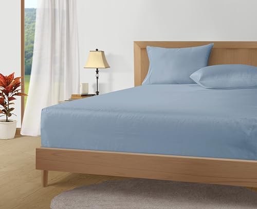LANE LINEN King Size Sheets Deep Pocket Set Sateen - French Blue Swiss Dot
