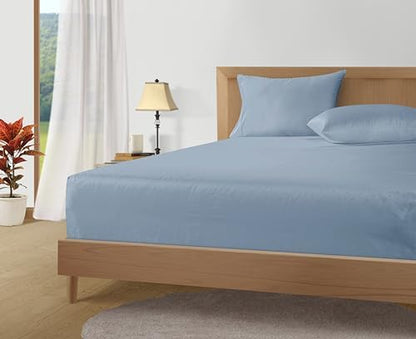 LANE LINEN King Size Sheets Deep Pocket Set Sateen - French Blue Swiss Dot