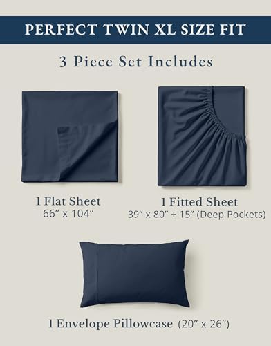 LANE LINEN Twin XL Bed Sheets 100% Organic Cotton Cooling Soft 3pc - Navy
