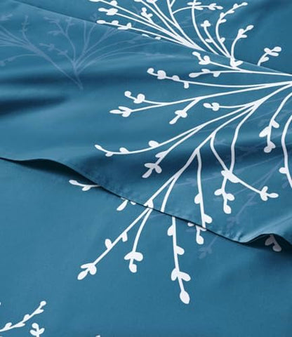 Full 4 Piece Floral Sheet Set - Soft, Breathable & Cooling - Sea Spray