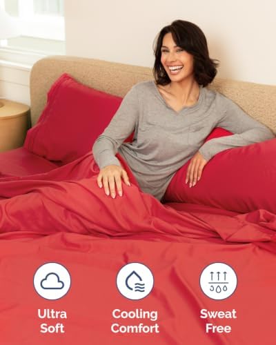 Flex Top Split Head King 6 Piece Sheet Set - Breathable & Cooling - Red