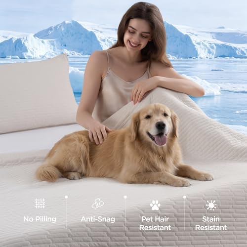 Cooling Quilt Bedspreads Queen Size for Hot Sleeper,Q-Max>0.45 Lightweight Summer Comforter Absorbs Heat to Keep Adults Cool for Night Sweats,Cloud Quilt with 2 Shams for All Season,Khaki