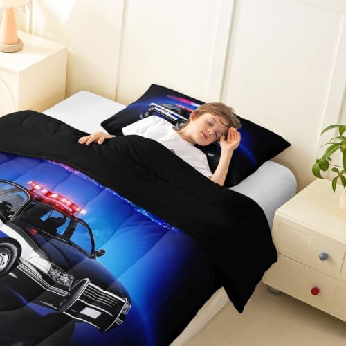 Feelyou Kids Police Car Comforter Set Twin Size Bedding Set