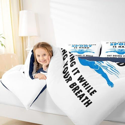 Homewish Swimming Comforter Set Twin Size,Swim Theme Bedding Sets 2Pcs,Water Sports Quilted Duvet for Kids Teens Boys Adult Room Decor,Swimmers Blue White Down Comforter,1 Pillowcase