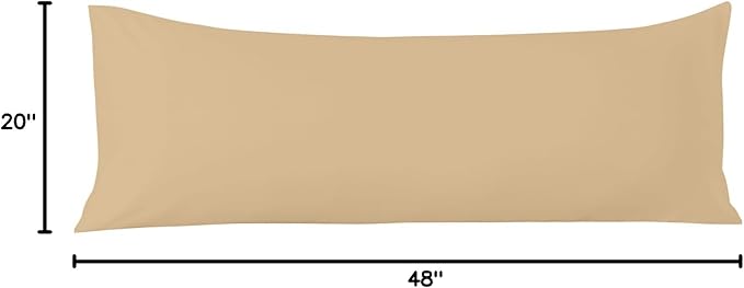 Comfort Beddings Body Pillowcase, 100% Organic Cotton 600 Thread Count Sateen, Soft Cooling Taupe, 1-Pack, Hidden Zipper Closure, Hotel Quality, Fade & Shrink Resistant, 20 x 48 Inches