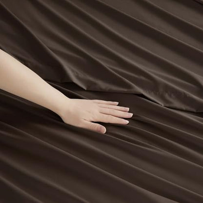 Clara Clark King Sheets, 6 Piece Set - Hotel Luxury Sheets for King Size Bed, Super Soft Bedding Set, King Size, Chocolate Brown