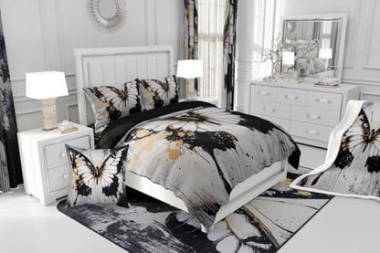 jejeloiu Butterfly Comforter Set Full Size Kids Oil Painting Bedding Set for Boys Girls Teens Black White Duvet Breathable Animal Quilt Bedroom Decor,1 Comforter with 2 Pillowcase