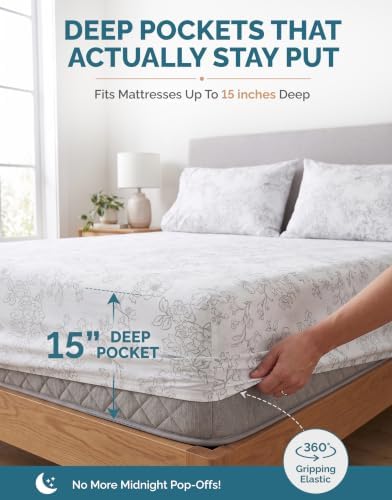 Casa Platino 100% Cotton King Sheet Set – 6 Piece King Sheet Set King with Crisp Cool & Soft Feel, with 15 Inch Deep Pocket Fitted Sheet, Breathable & Cozy for a Good Nights Sleep – Ashpetal