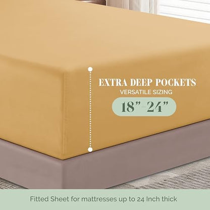 Elegant Comfort 4-Piece Bed Sheet Set - Luxury Bedding 1500 Premium Hotel Quality Microfiber, All Around Elastic 18-24 Inches Deep Fitted Sheet- Extra Deep Pocket Sheets, Full, Camel-Gold