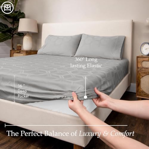 Threadmill 600TC Cotton King Sheet Set, Sateen, Jacquard, Light Grey