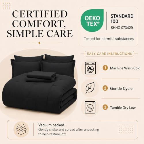 CozyLux Oversized King Comforter Set Black, 7 Pieces Bed in a Bag