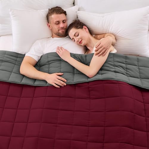 yescool King Size Weighted Blanket for Adults 25lbs, 80” x 87”, Red Grey