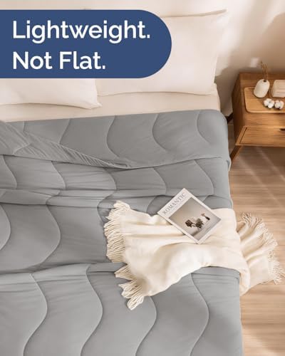 Cooling Comforter Queen Size - Cooling Summer Blanket - 90x90 (Light Grey)