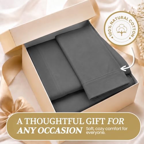 Twin XL Cotton Knit Jersey Sheet Set, 15" Deep Pocket, Grey, 3Pc