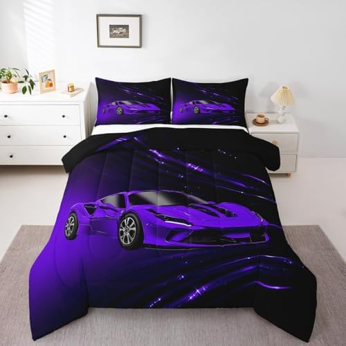 Feelyou Purple Race Car Bedding Set Full Size for Kids Teens