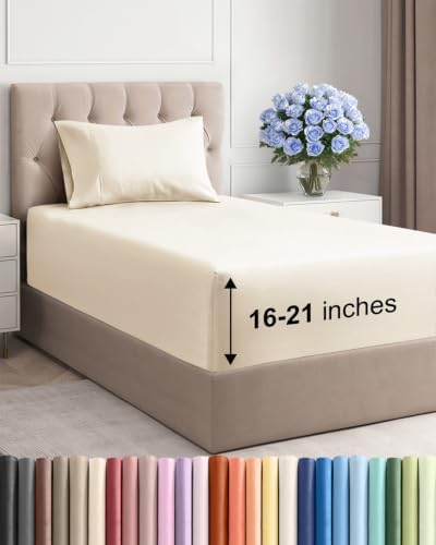 Extra Deep Pocket Twin XL Size Sheet Set - Breathable & Cooling - Off White