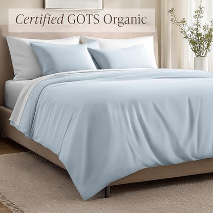 Bare Home 100% Organic Cotton Sateen Duvet Cover Set (Queen, Winter Blue)