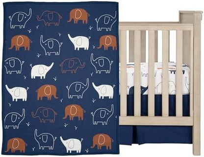 Lambs & Ivy Playful Elephant Blue/White Cotton 3-Piece Baby Crib Bedding Set