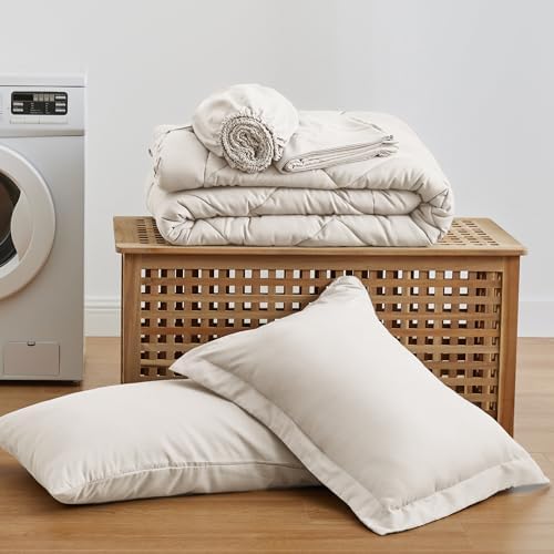 Love's cabin Twin Comforter Set Off White, 5 Pieces Twin Bed in a Bag, All Season Bedding Sets with 1 Comforter, 1 Flat Sheet, 1 Fitted Sheet, 1 Pillowcase and 1 Pillow Sham
