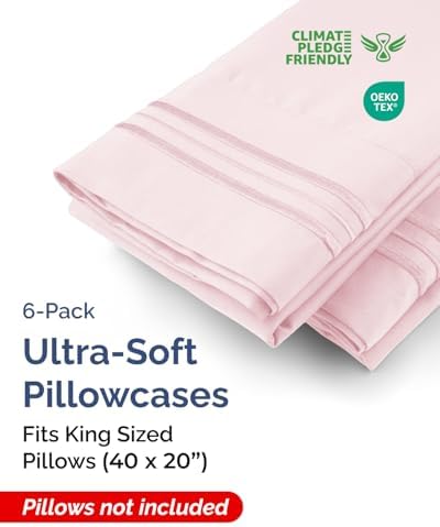 King Pillow Cases Set of 6 - Ultra Soft Pillowcase Covers - Lavender Pink