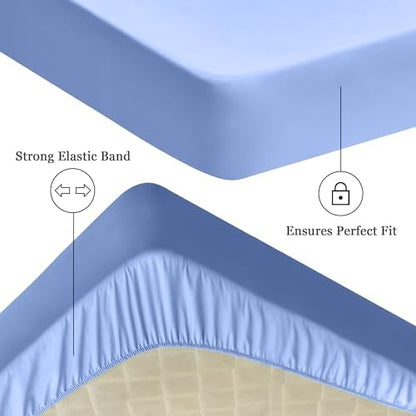 Sufdari Full Size Mattress Protector,Waterproof Mattress Protector,Fitted Sheet Style Mattress Cover with 18" Deep Pocket,Washable and Comfortable-Blue,Full