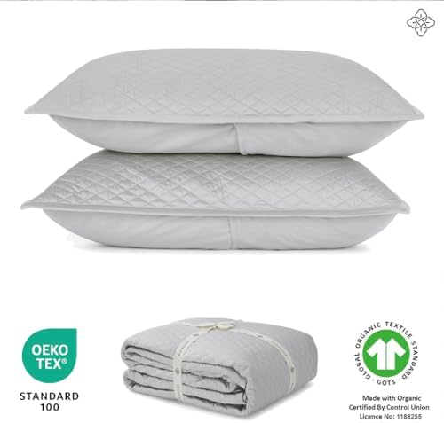 BIOWEAVES 100% Organic Cotton Quilts Queen Size - Diamond Stitched Quilted bedspreads - All Season Oversized Coverlet Set - GOTS Certified Bedding Set | 1 Quilt & 2 Pillow Shams