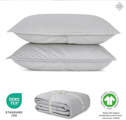 BIOWEAVES 100% Organic Cotton Quilts Queen Size - Diamond Stitched Quilted bedspreads - All Season Oversized Coverlet Set - GOTS Certified Bedding Set | 1 Quilt & 2 Pillow Shams