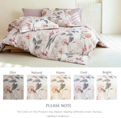 King Comforter Set 3 Pieces, 100% Cotton Vintage Cream Floral Bedding Set for All‑Season, Soft Breathable Comforter with 2 Pillow Shams