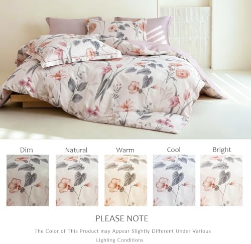 Queen Comforter Set 3 Pieces, 100% Cotton Vintage Cream Floral Bedding Set for All‑Season, Soft Reversible Comforter with 2 Pillow Shams